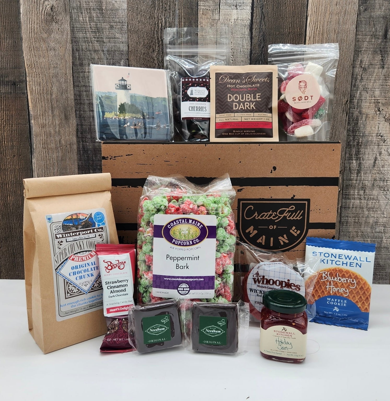 Assorted Maine snacks and treats for the 2025 Maine Holiday Gift Basket 