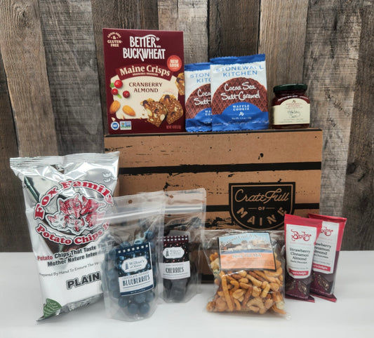 Assorted Maine food products against background 